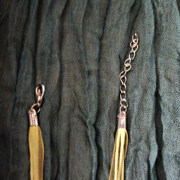 Unique Glass Pendant on String & Ribbon Necklace - Green, Copper Sparkle Swirl - Picture 6 of 6